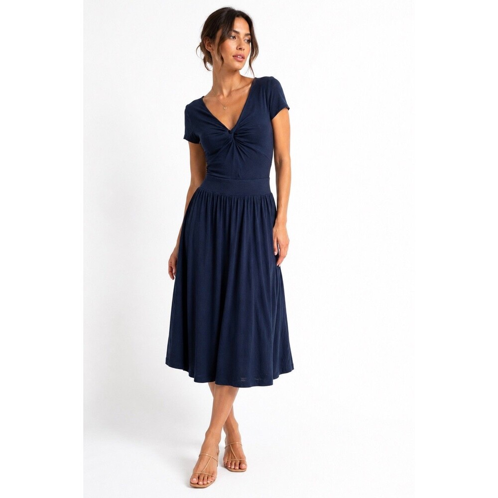 Dolan T-Shirt Navy Twist Front Drop Waist Midi Dress Size M Made in USA